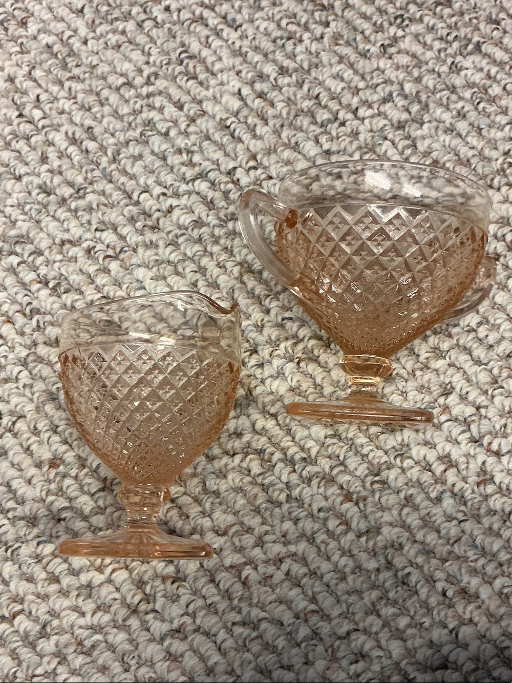 Vintage Pink Depression Glass Creamer and Sugar Set. 4” tall